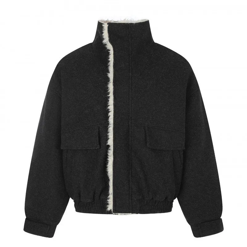 Damen Kurzer Wollmix‑Blouson im Flight‑Style mit Teddyfutter und aufgesetzten Pattentaschen Nord Taschen