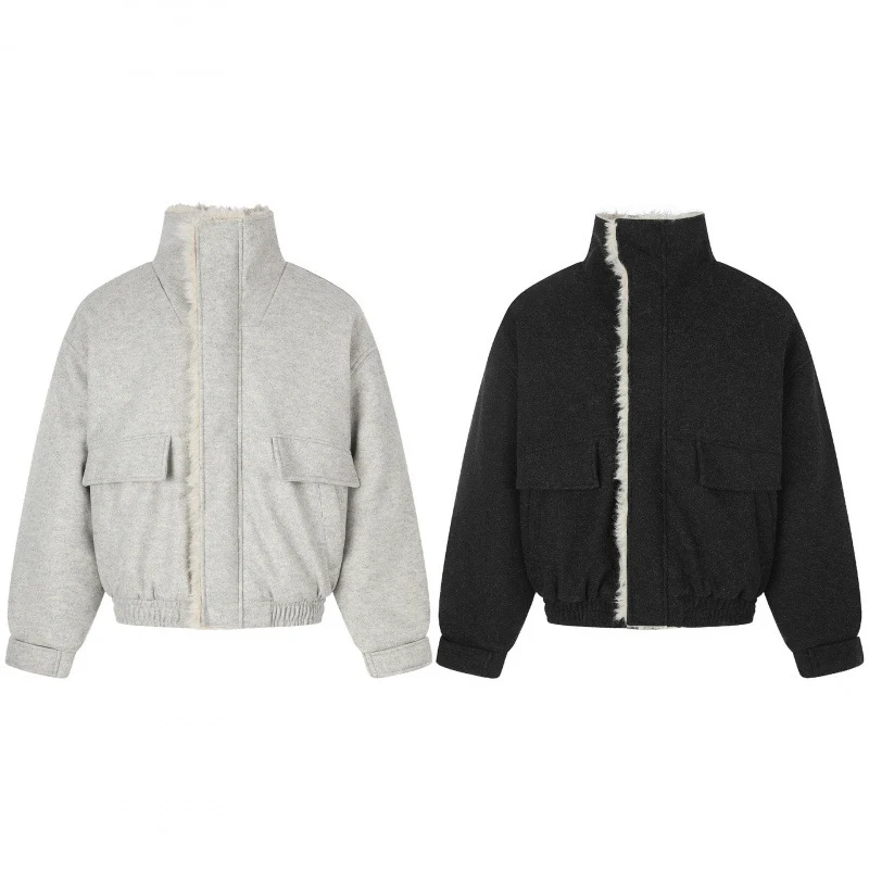 Damen Kurzer Wollmix‑Blouson im Flight‑Style mit Teddyfutter und aufgesetzten Pattentaschen Nord Taschen