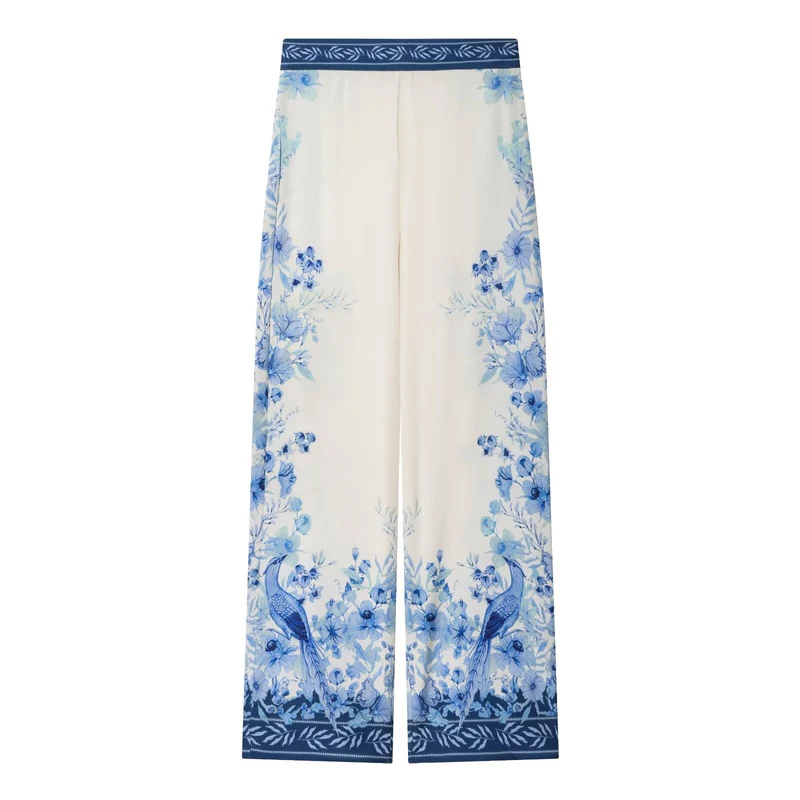 Damen Weite Palazzo‑Hose mit elastischem Bund und floraler Bordürenoptik Nord Taschen