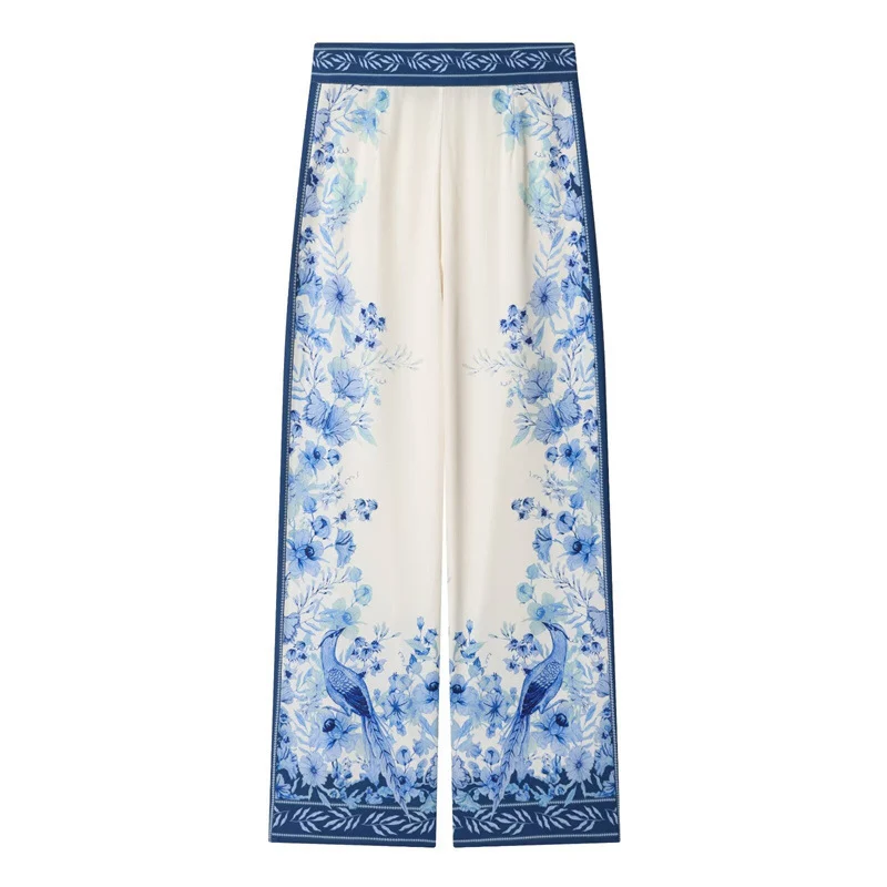 Damen Weite Palazzo‑Hose mit elastischem Bund und floraler Bordürenoptik Nord Taschen