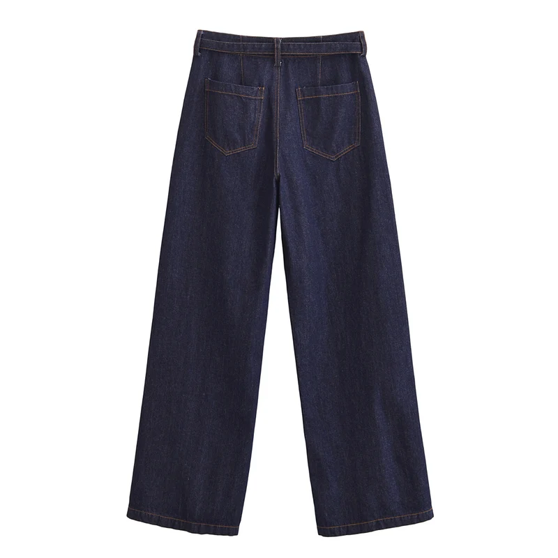 Damen Weite High‑Waist-Jeanshose im Palazzo-Schnitt mit Mittelnaht und D-Ring-Gürtel Nord Taschen