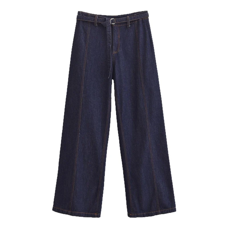 Damen Weite High‑Waist-Jeanshose im Palazzo-Schnitt mit Mittelnaht und D-Ring-Gürtel Nord Taschen