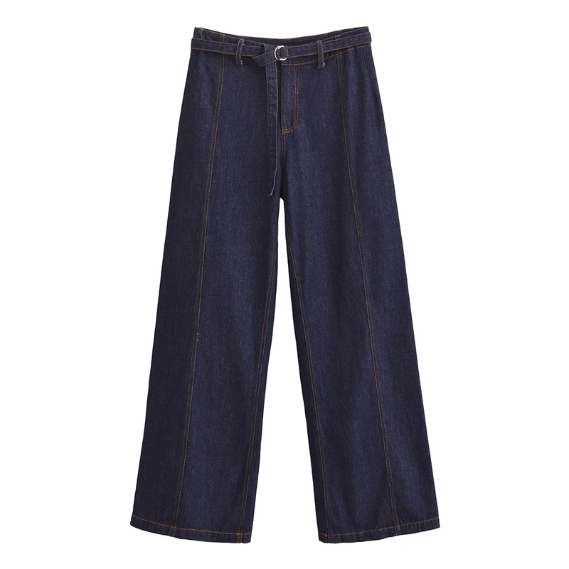 Damen Weite High‑Waist-Jeanshose im Palazzo-Schnitt mit Mittelnaht und D-Ring-Gürtel Nord Taschen