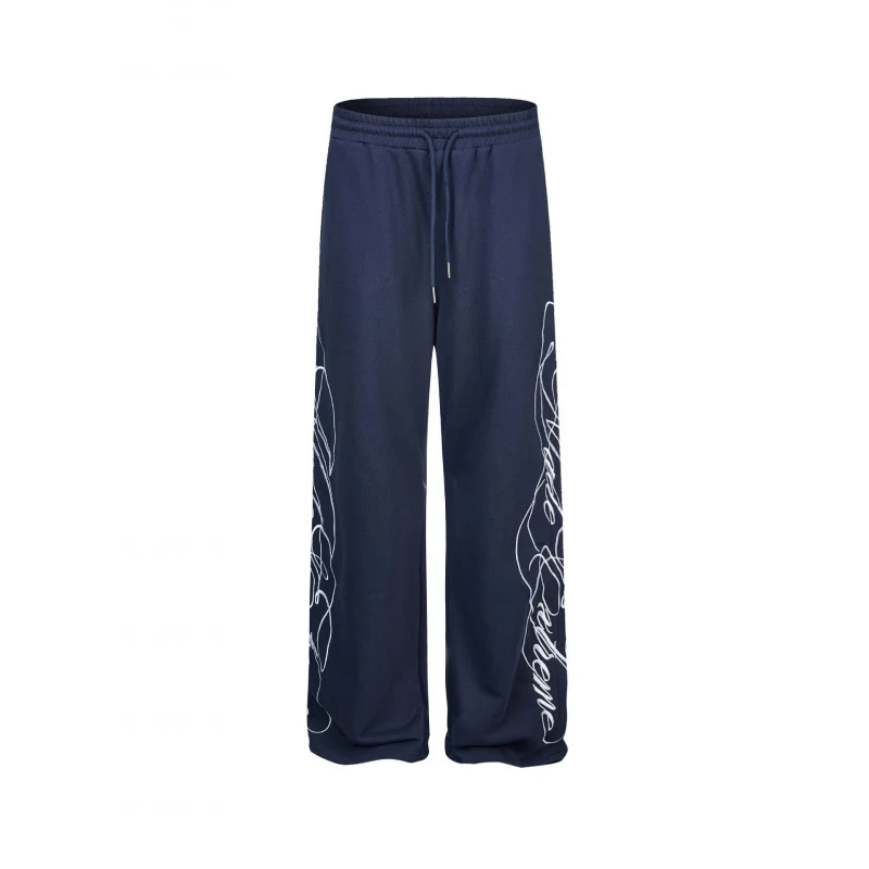 Damen Weite Jersey-Hose mit Kordelzug, seitlichem Line-Art Print und Relaxed-Fit Nord Taschen