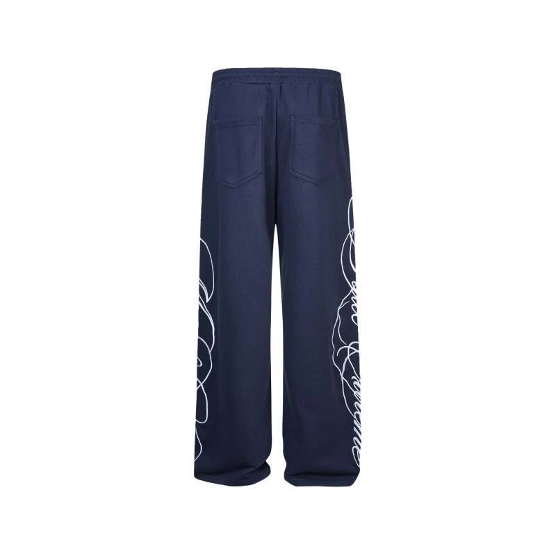 Damen Weite Jersey-Hose mit Kordelzug, seitlichem Line-Art Print und Relaxed-Fit Nord Taschen
