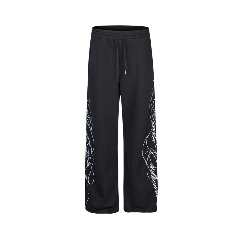 Damen Weite Jersey-Hose mit Kordelzug, seitlichem Line-Art Print und Relaxed-Fit Nord Taschen