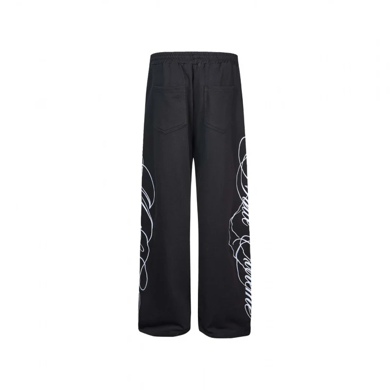 Damen Weite Jersey-Hose mit Kordelzug, seitlichem Line-Art Print und Relaxed-Fit Nord Taschen