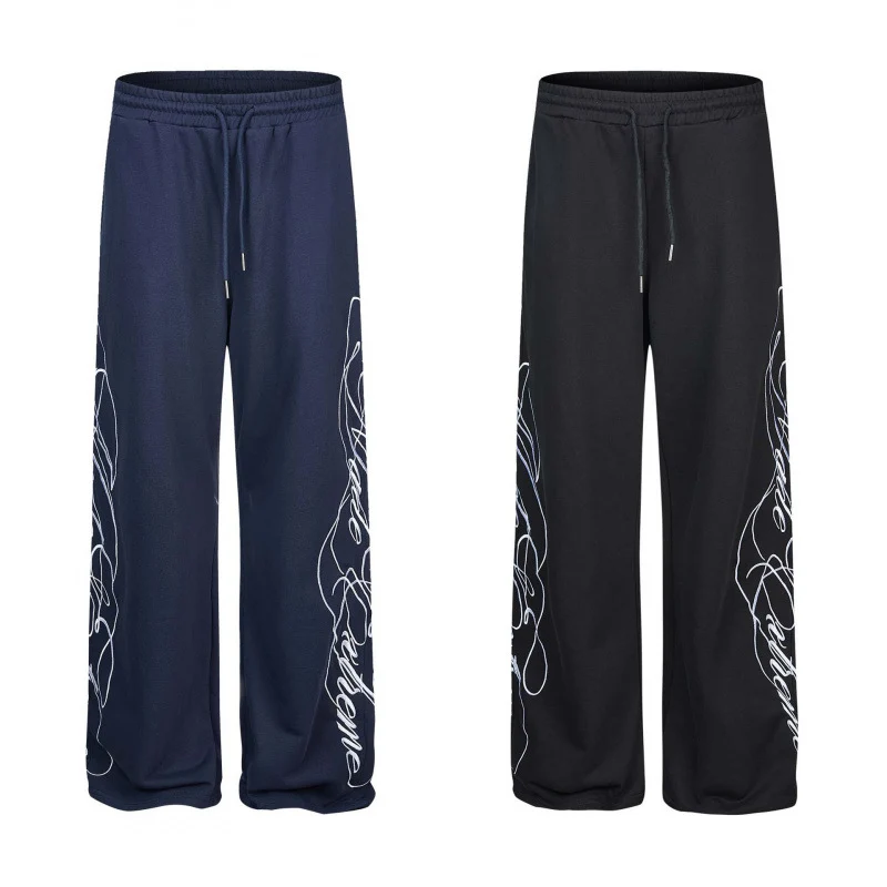 Damen Weite Jersey-Hose mit Kordelzug, seitlichem Line-Art Print und Relaxed-Fit Nord Taschen