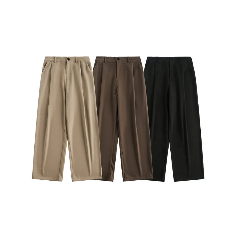 Damen Weite hochtaillierte Stoffhose mit Bundfalte und weitem Bein Nord Taschen
