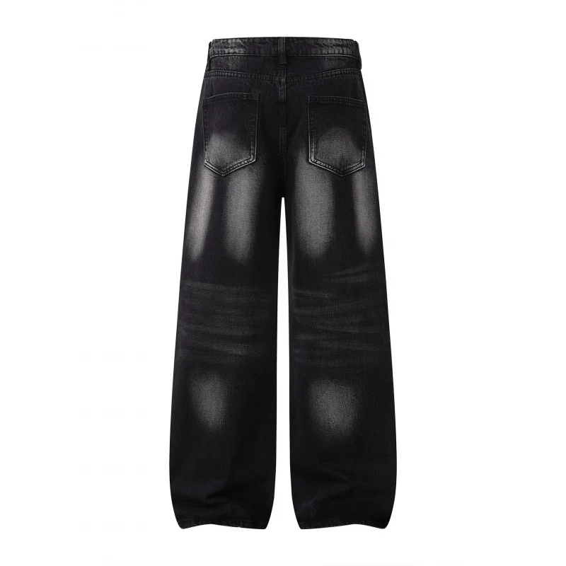 Damen Weite Highwaist-Jeanshose im Balloon-Schnitt mit Used‑Effekt und elastischem Saum Nord Taschen