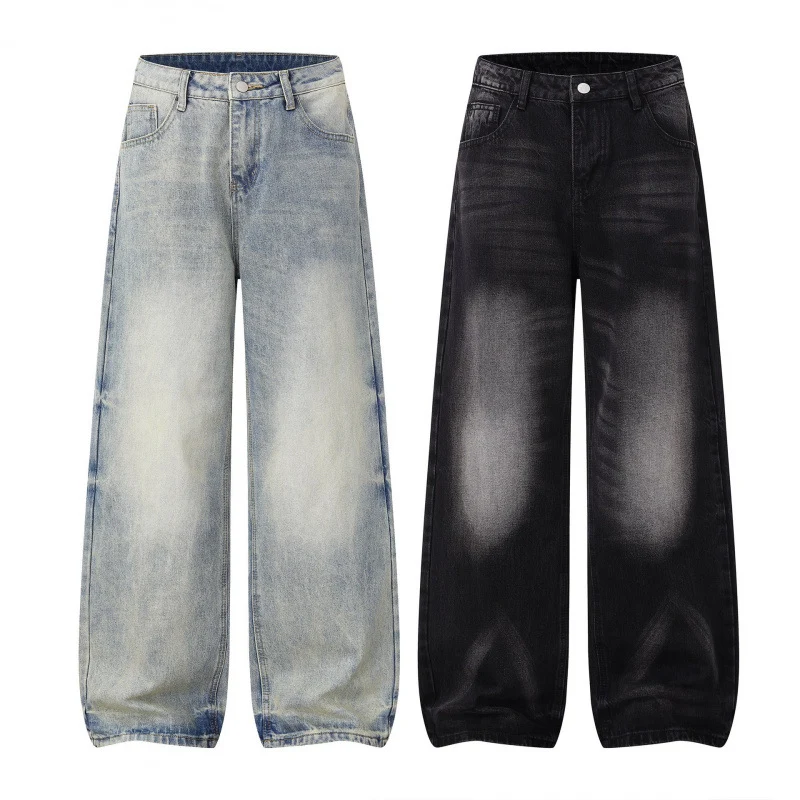 Damen Weite Highwaist-Jeanshose im Balloon-Schnitt mit Used‑Effekt und elastischem Saum Nord Taschen