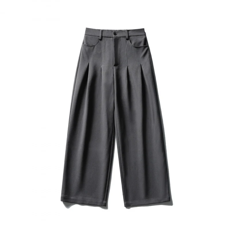 Damen Weite Highwaist-Hose mit Kellerfalten, Gürtelschlaufen und Cropped-Bein Nord Taschen