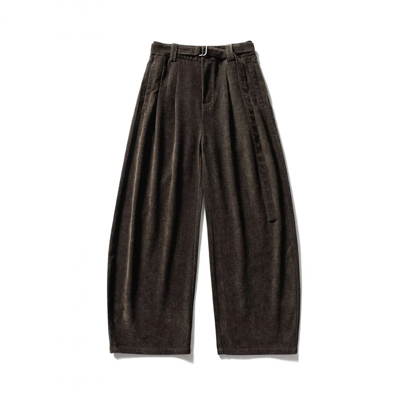 Damen Weite Highwaist-Hose mit Bundfalten, Balloon-Silhouette und Stoffgürtel Nord Taschen