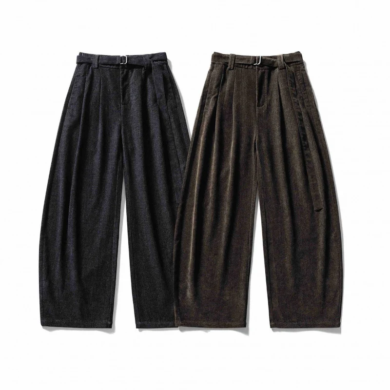 Damen Weite Highwaist-Hose mit Bundfalten, Balloon-Silhouette und Stoffgürtel Nord Taschen