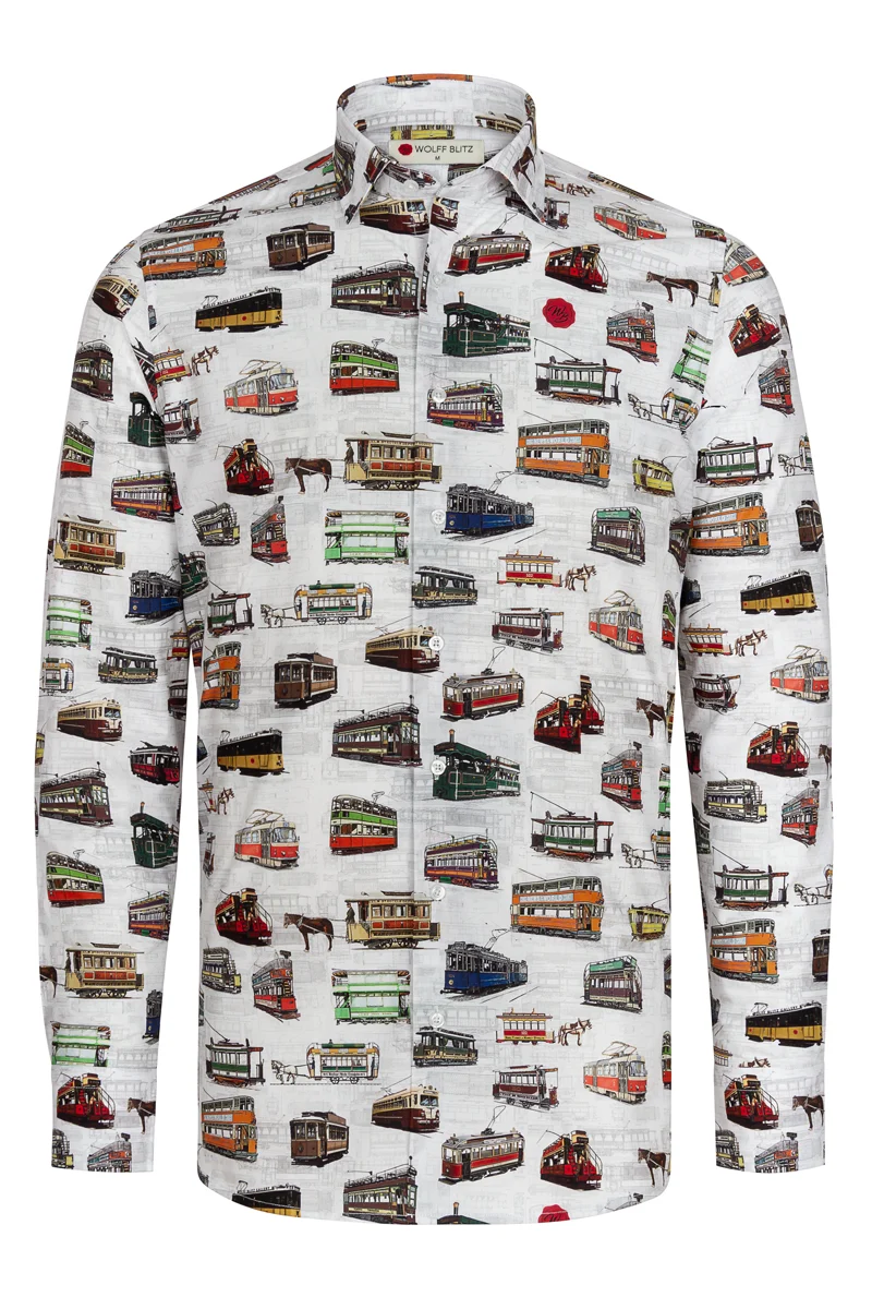 History of Trams Print Long Sleeve Shirt for Men