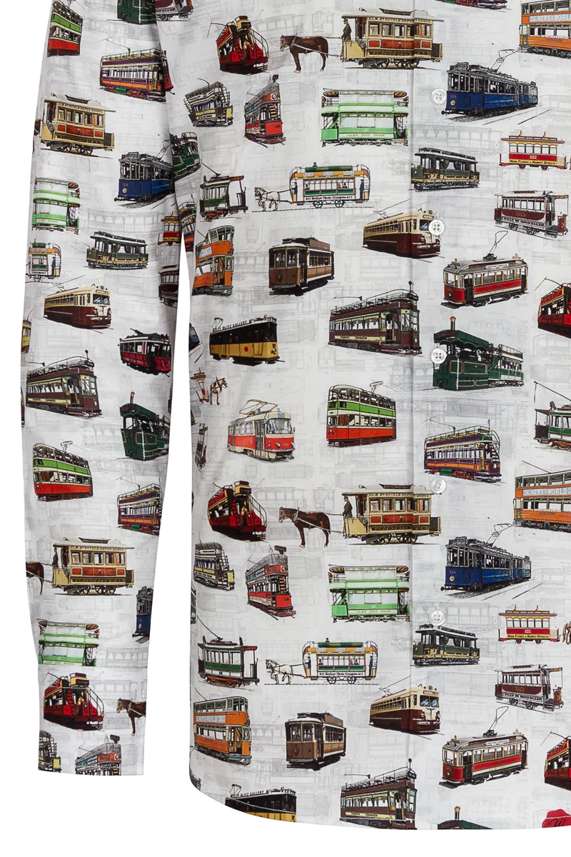 History of Trams Print Long Sleeve Shirt for Men