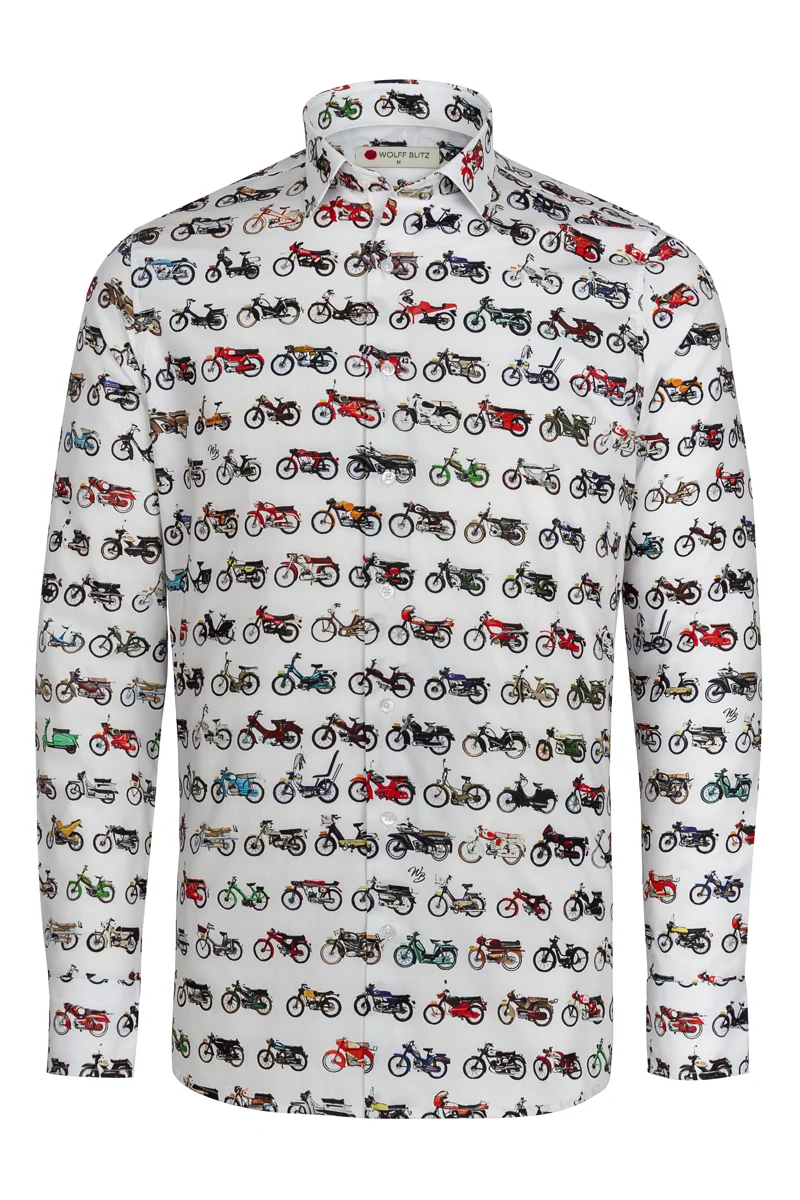 Checking Mopeds Print Long Sleeve Shirt for Men