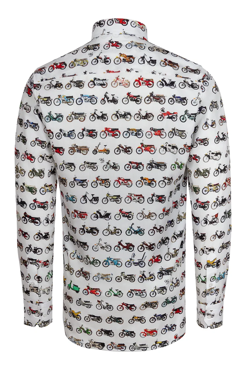 Checking Mopeds Print Long Sleeve Shirt for Men
