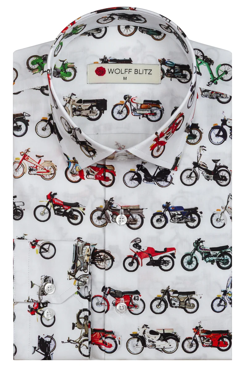 Checking Mopeds Print Long Sleeve Shirt for Men