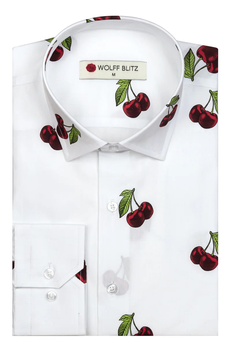 Cherries Print Long Sleeve Shirt for Men