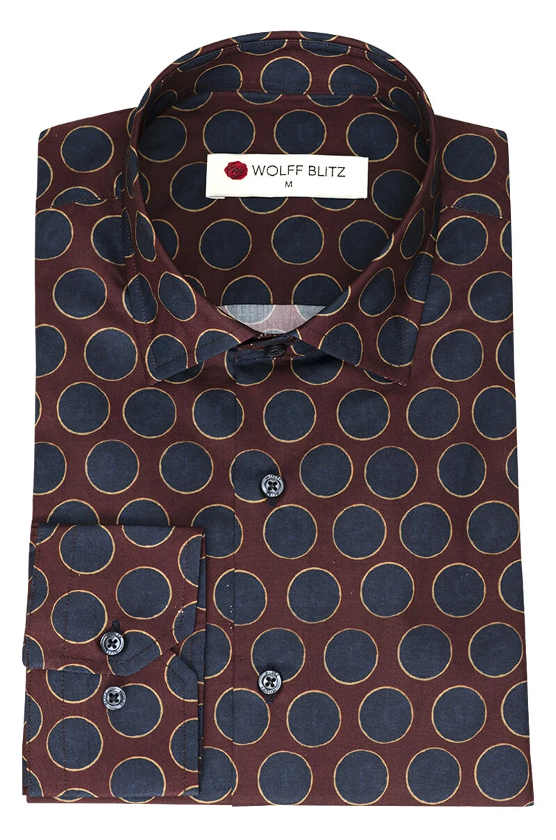 Oxford Dots Bordeaux Long Sleeve Shirt for Men