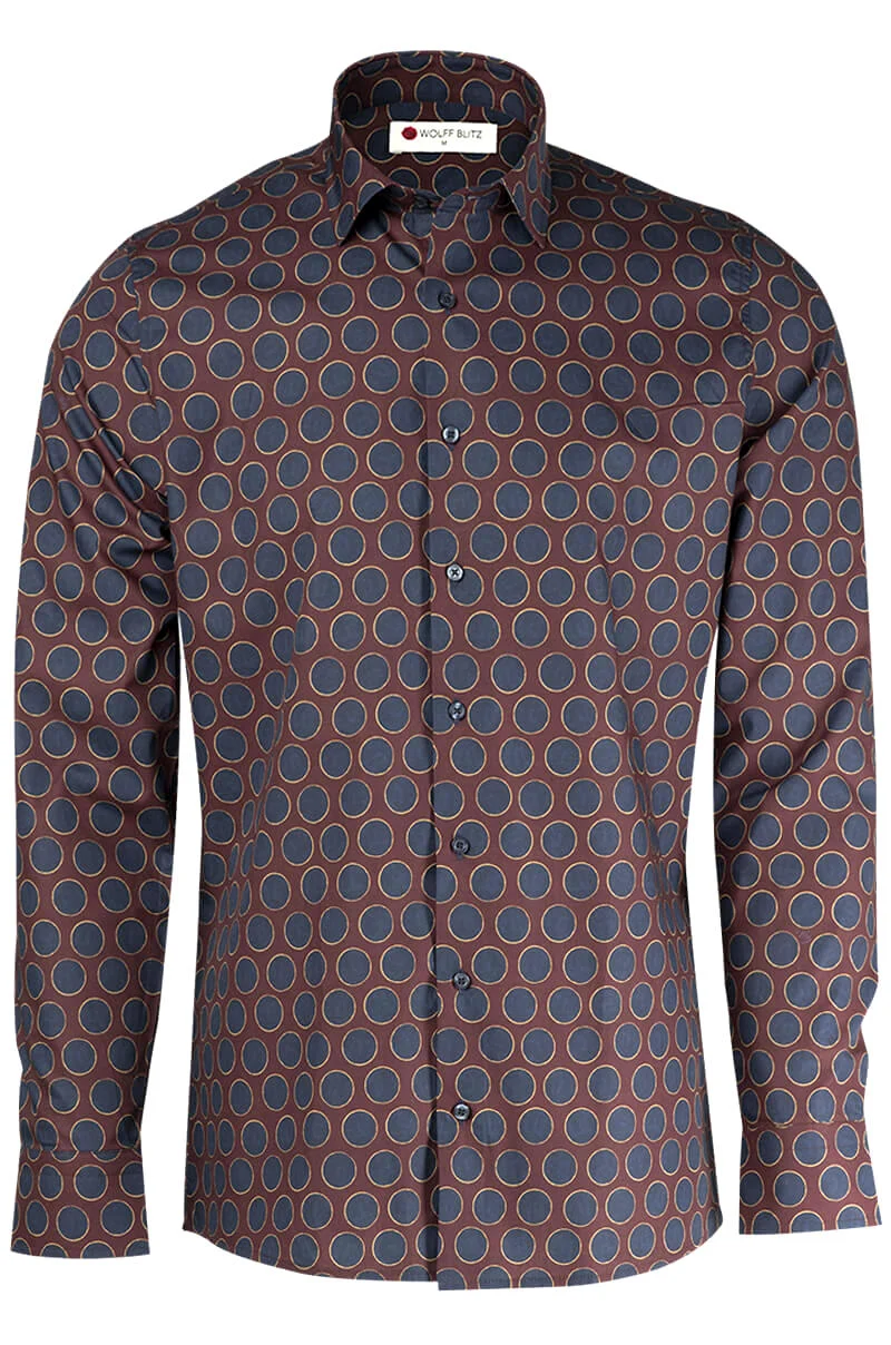 Oxford Dots Bordeaux Long Sleeve Shirt for Men