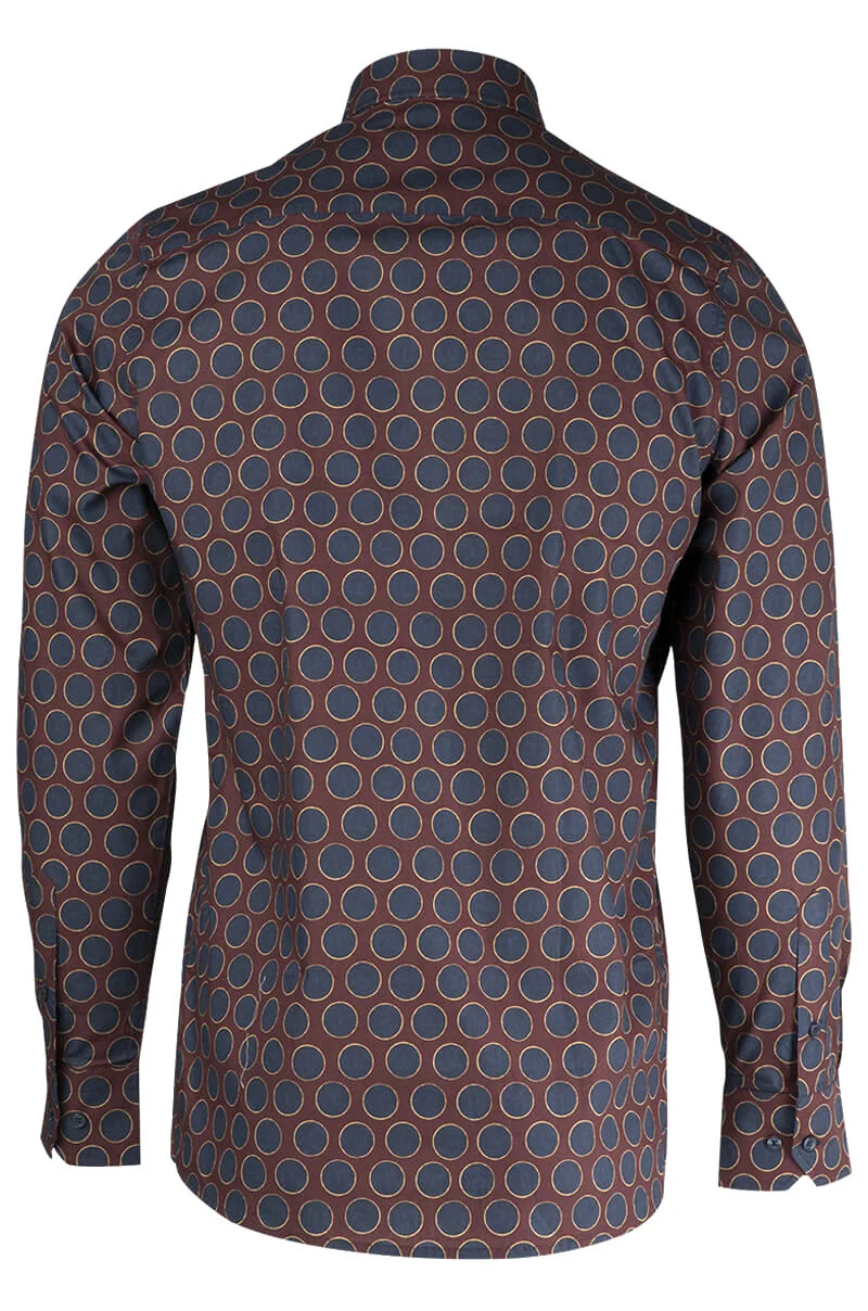 Oxford Dots Bordeaux Long Sleeve Shirt for Men