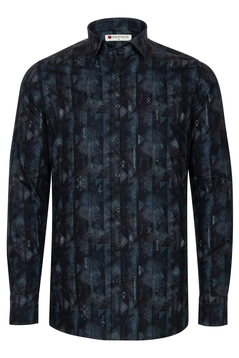 Viking Runes Printed Long Sleeve Shirt for Men