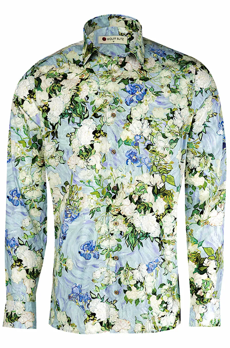 White Roses Van Gogh Inspired Long Sleeve Shirt for Men