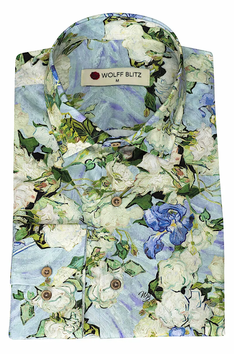White Roses Van Gogh Inspired Long Sleeve Shirt for Men