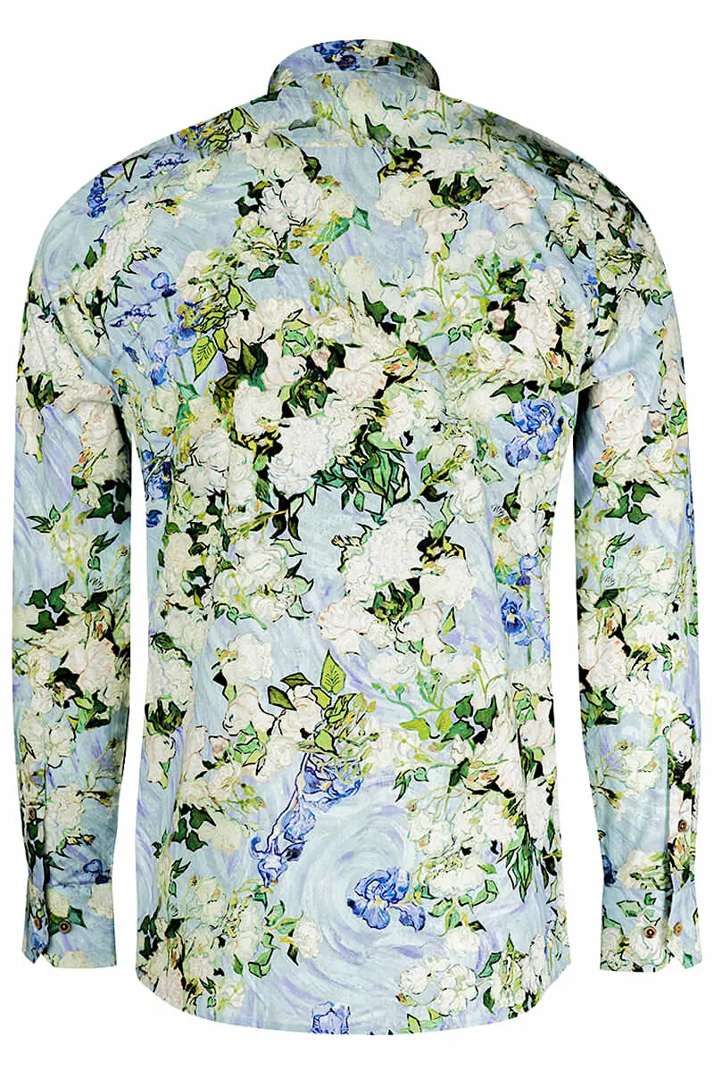 White Roses Van Gogh Inspired Long Sleeve Shirt for Men