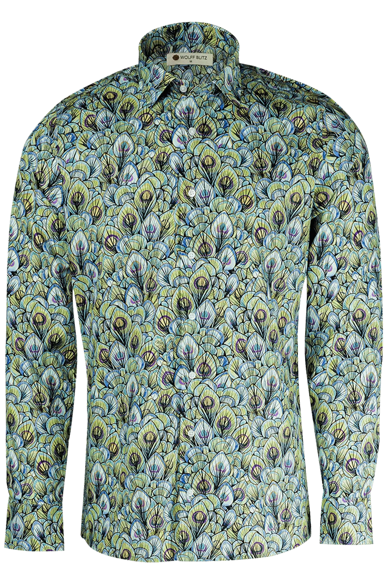 New Peacock Printed Long Sleeve Men's Shirt
