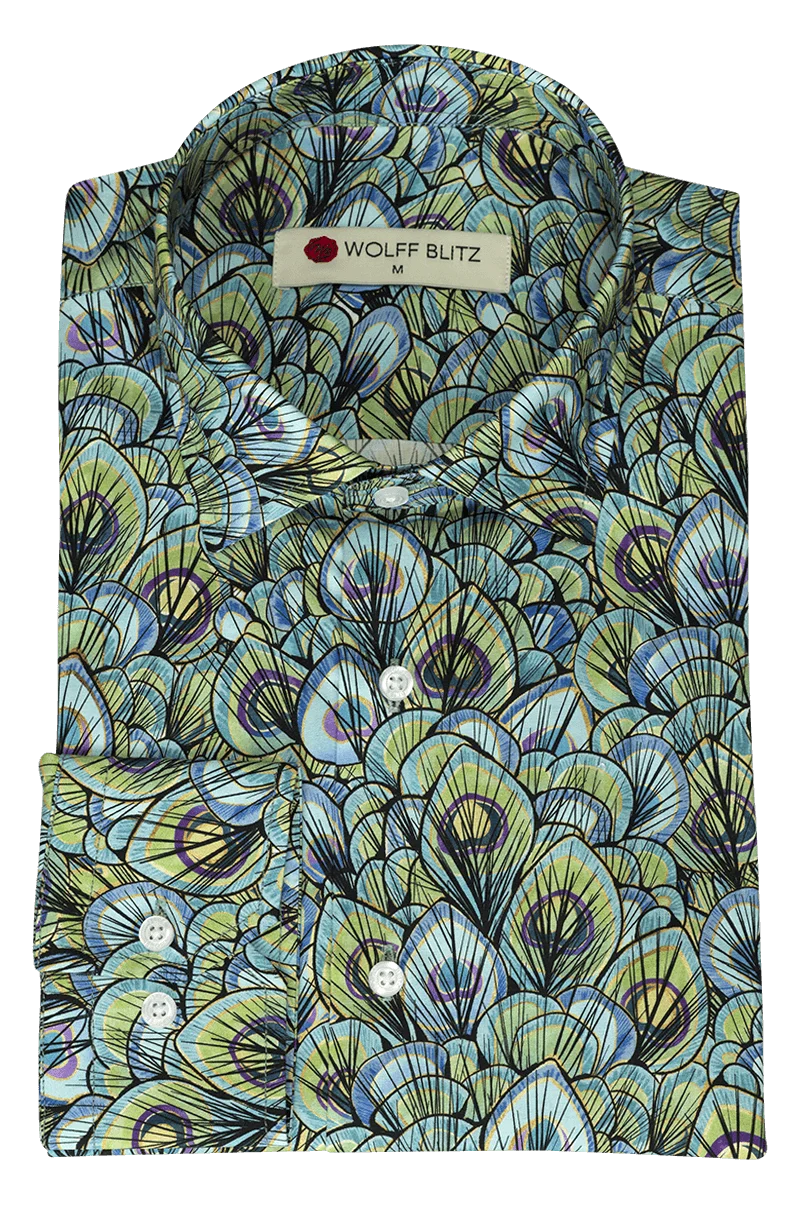 New Peacock Printed Long Sleeve Men's Shirt