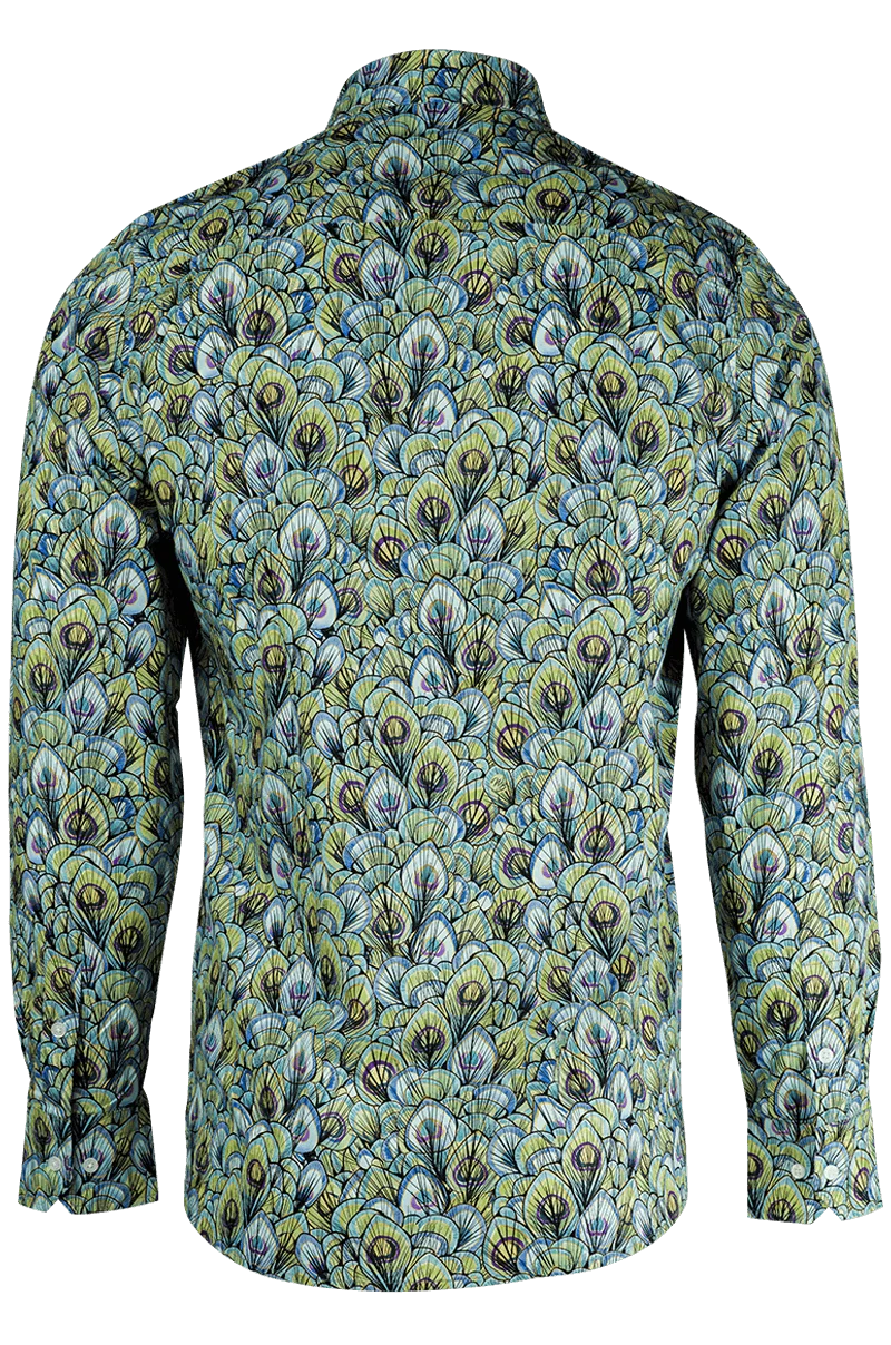 New Peacock Printed Long Sleeve Men's Shirt