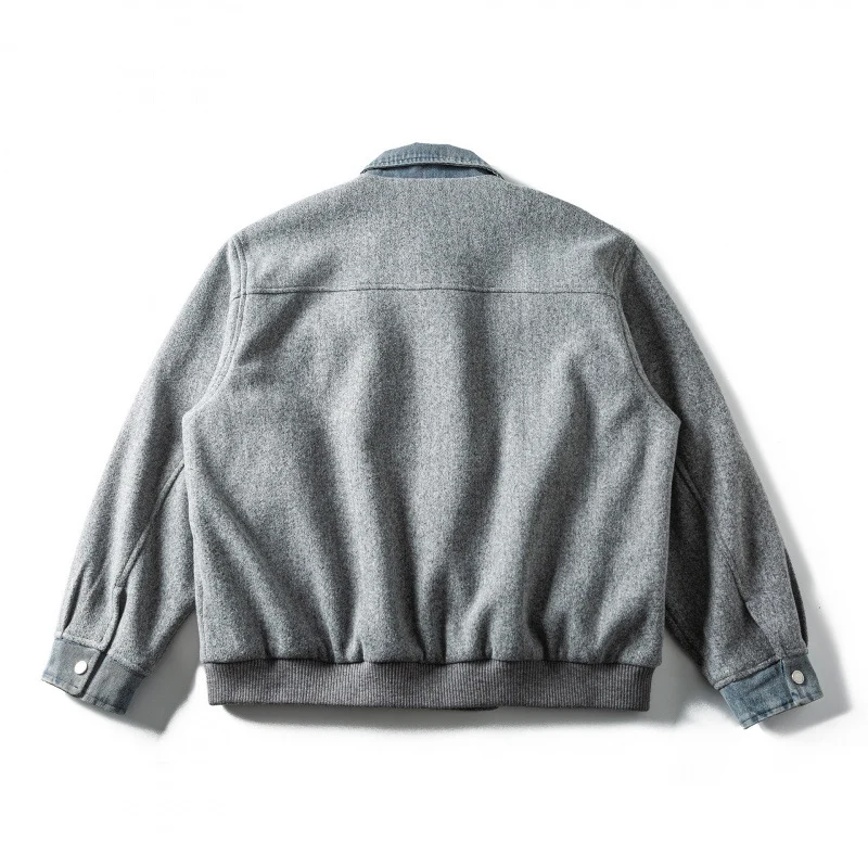 Herren Kurz geschnittener Wollmix‑Fliegerblouson mit Denim‑Kragen, verdecktem Reißverschluss und Pattentaschen Nord Taschen