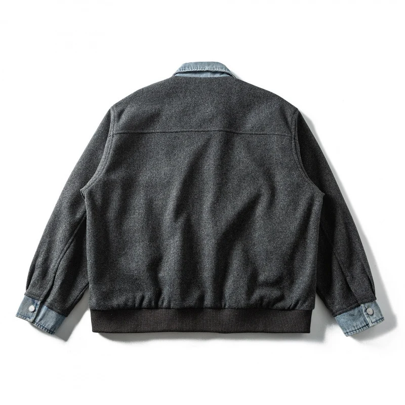 Herren Kurz geschnittener Wollmix‑Fliegerblouson mit Denim‑Kragen, verdecktem Reißverschluss und Pattentaschen Nord Taschen