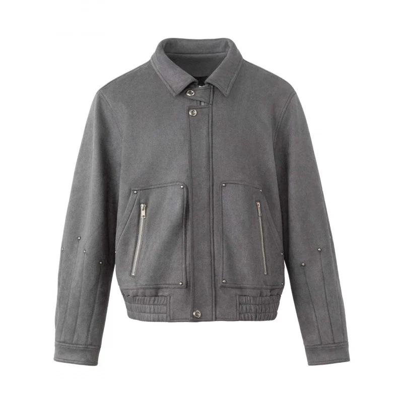 Herren Kurz geschnittener kastiger Blouson im Veloursleder‑Look mit aufgesetzten Reißverschluss‑Taschen und Metalldetail Nord Taschen