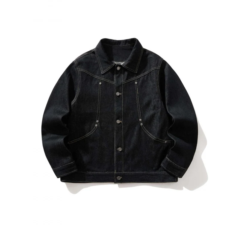 Herren Kurz geschnittener Denim-Workerblouson mit kastiger Silhouette, Kontrastnähten und Rundtaschen Nord Taschen