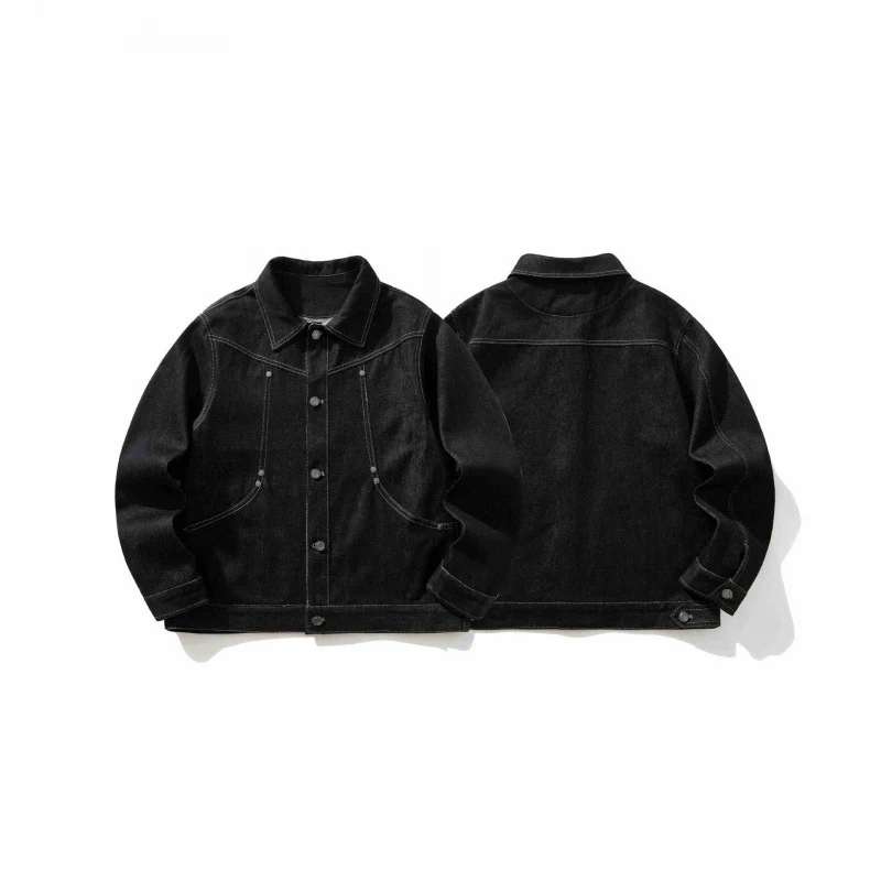 Herren Kurz geschnittener Denim-Workerblouson mit kastiger Silhouette, Kontrastnähten und Rundtaschen Nord Taschen