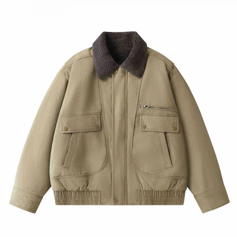 Herren Kurz geschnittener Canvas‑Fliegerblouson mit Sherpa‑Kragen und Multifunktions‑Taschen Nord Taschen
