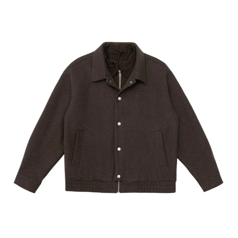 Herren Kurz geschnittene Wollmix-Fieldjacke mit karierter Innenfütterung und Druckknopfleiste Nord Taschen