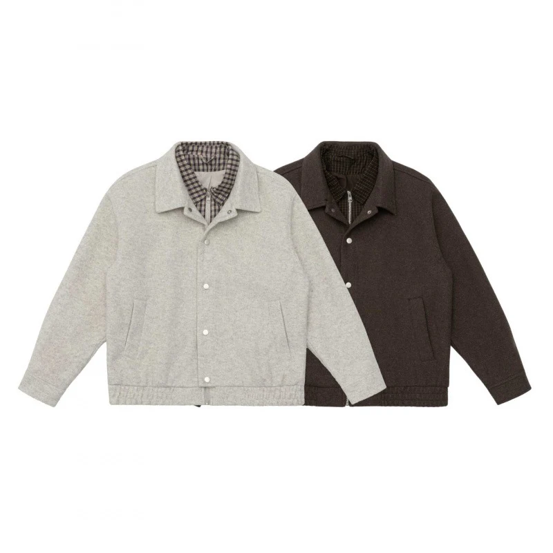 Herren Kurz geschnittene Wollmix-Fieldjacke mit karierter Innenfütterung und Druckknopfleiste Nord Taschen