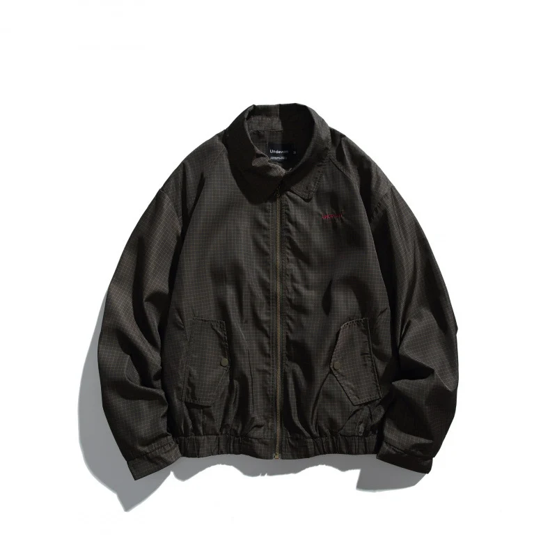 Herren Kurz geschnittene wasserabweisende Harrington-Bomberjacke mit Karomuster-Mikroweave, Druckknopf-Pattentaschen und elastischem Saum Nord Taschen