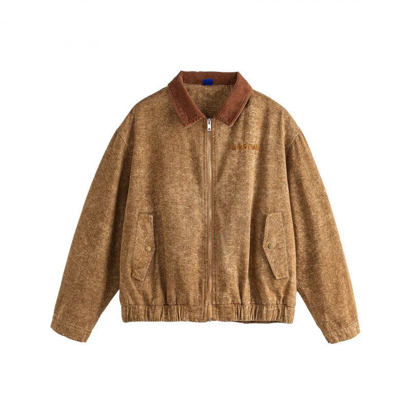 Herren Kurz geschnittene Vintage-inspirierte Bomberjacke mit Cordkragen, Reißverschluss und Pattentaschen Nord Taschen