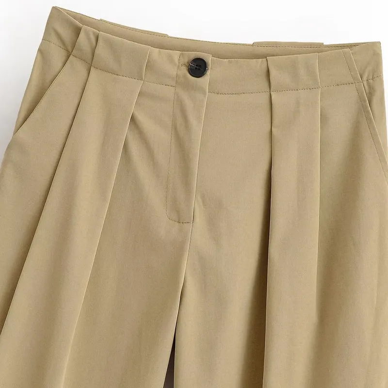 Damen Weite High Waist Hose mit Bundfalten, Bügelfalte und Eingrifftaschen Nord Taschen