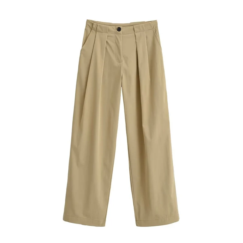 Damen Weite High Waist Hose mit Bundfalten, Bügelfalte und Eingrifftaschen Nord Taschen