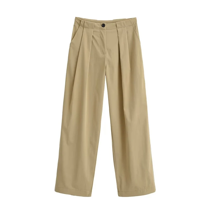 Damen Weite High Waist Hose mit Bundfalten, Bügelfalte und Eingrifftaschen Nord Taschen