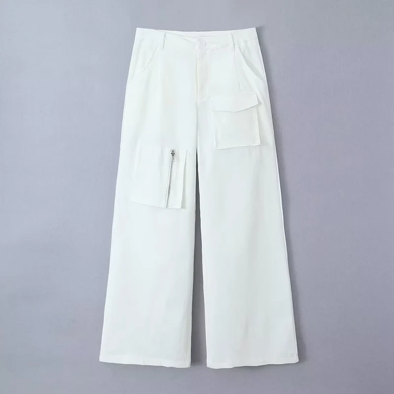 Damen Weite Cargo-Hose mit hoher Taille und Utility-Taschen Nord Taschen