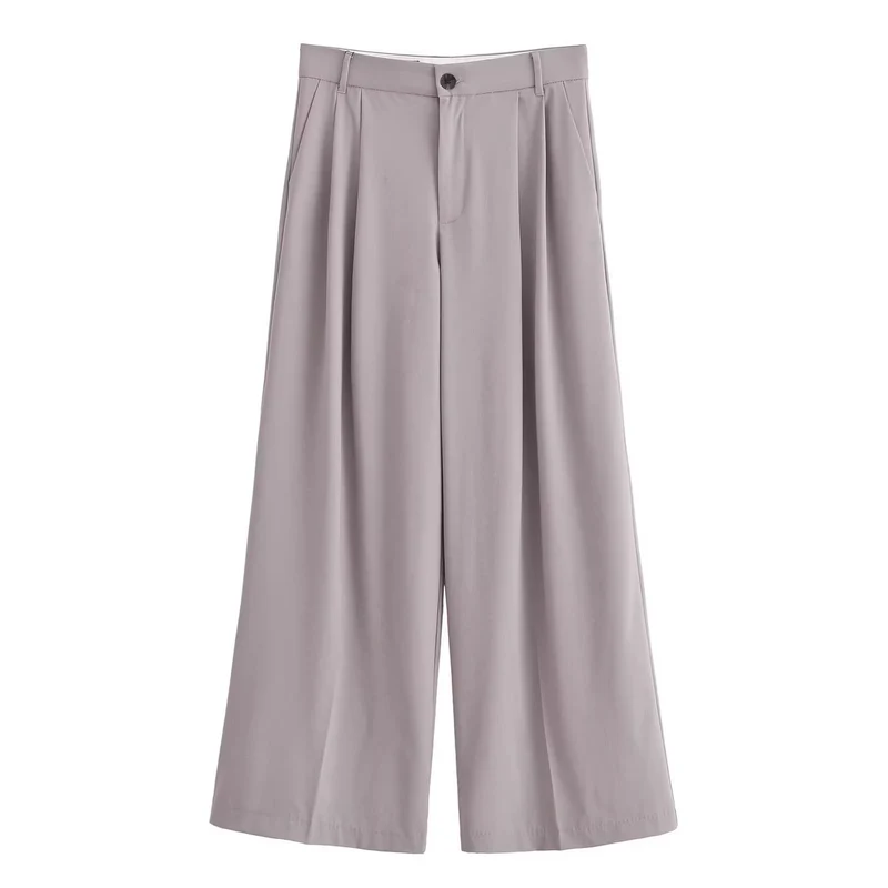 Damen Weite Bundfaltenhose im Palazzo‑Stil mit hoher Taille Nord Taschen