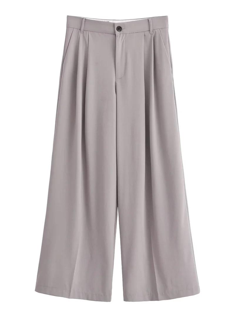 Damen Weite Bundfaltenhose im Palazzo‑Stil mit hoher Taille Nord Taschen